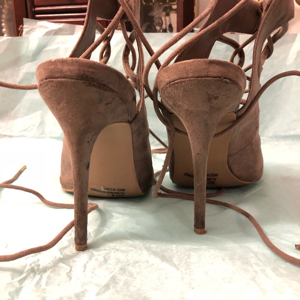 Taupe Lace Up Stilletos - Picture 4 of 6